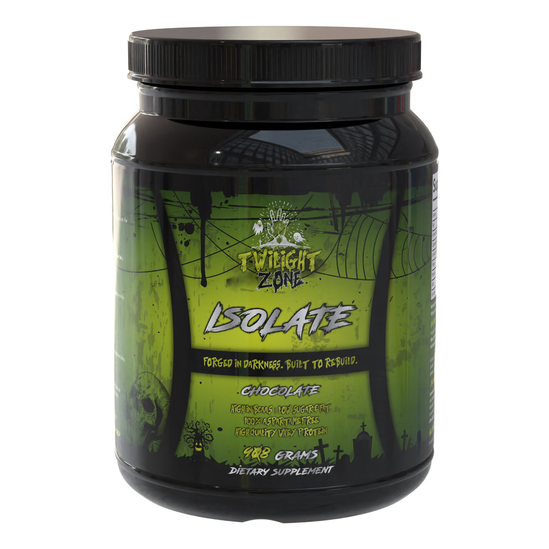 TwilightZone Isolate Protein – 900 g ultra-pure whey isolate in Chocolate Eclipse flavor for muscle growth & recovery.