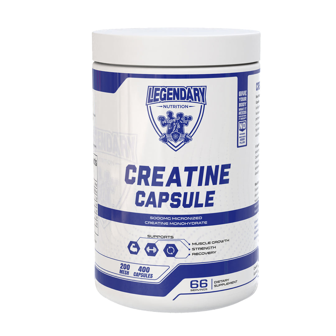 Legendary nutrition | Creatine Monohydraat | Unflavoured | 400 capsules 66 servings | Prestaties | Duursport | Crossfit | Fitness | Energie | Herstel | Nutriworld