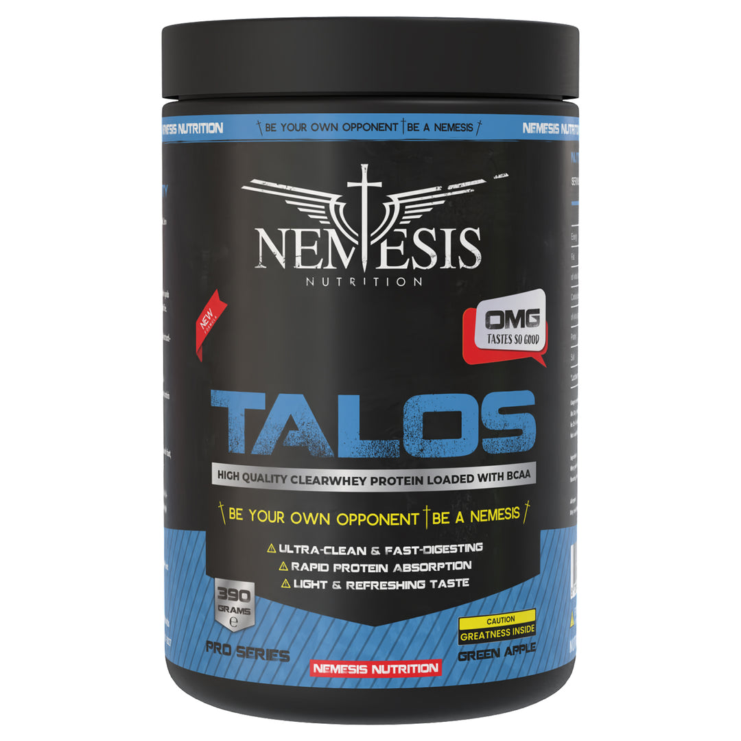 Talos Clear Whey Isolate by Nemesis Nutrition – 86% Pure Protein, 390 g – 13 servings – Available in 5 flavors: Green Apple, Orange, Watermelon, Peach Ice Tea, Tropical Punch