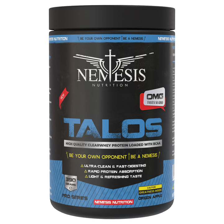 Talos Clear Whey Isolate by Nemesis Nutrition – 86% Pure Protein, 390 g – 13 servings – Available in 5 flavors: Green Apple, Orange, Watermelon, Peach Ice Tea, Tropical Punch