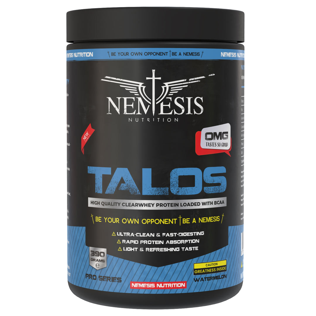 Talos Clear Whey Isolate by Nemesis Nutrition – 86% Pure Protein, 390 g – 13 servings – Available in 5 flavors: Green Apple, Orange, Watermelon, Peach Ice Tea, Tropical Punch