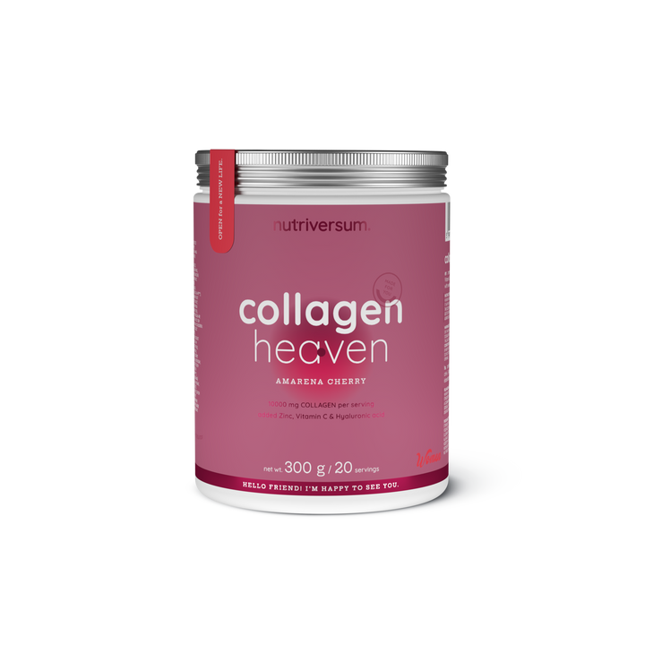 nutriversum, heaven collagen, collagen powder, hydrolyzed collagen, bovine collagen, msm, vitamin c, beauty supplement, skin health, hair nails, joint support, anti aging, 300g, 20 servings, rhubarb strawberry, hibiscus peach, chocolate, pineapple, rose lemonade, pear, strawberry, raspberry, mango, cherry blossom, pina colada, amarena cherry, apple