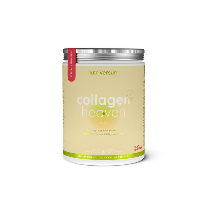 nutriversum, heaven collagen, collagen powder, hydrolyzed collagen, bovine collagen, msm, vitamin c, beauty supplement, skin health, hair nails, joint support, anti aging, 300g, 20 servings, rhubarb strawberry, hibiscus peach, chocolate, pineapple, rose lemonade, pear, strawberry, raspberry, mango, cherry blossom, pina colada, amarena cherry, apple