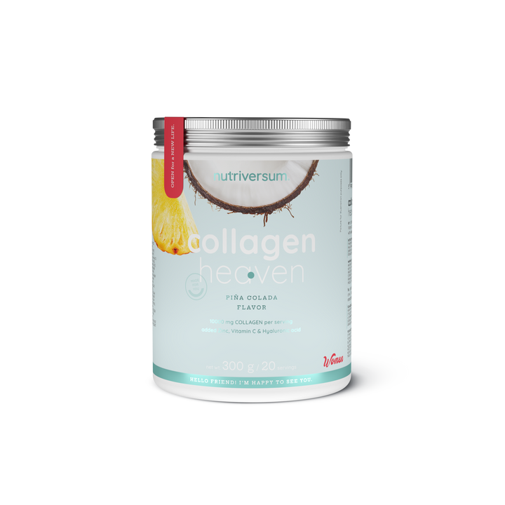 nutriversum, heaven collagen, collagen powder, hydrolyzed collagen, bovine collagen, msm, vitamin c, beauty supplement, skin health, hair nails, joint support, anti aging, 300g, 20 servings, rhubarb strawberry, hibiscus peach, chocolate, pineapple, rose lemonade, pear, strawberry, raspberry, mango, cherry blossom, pina colada, amarena cherry, apple
