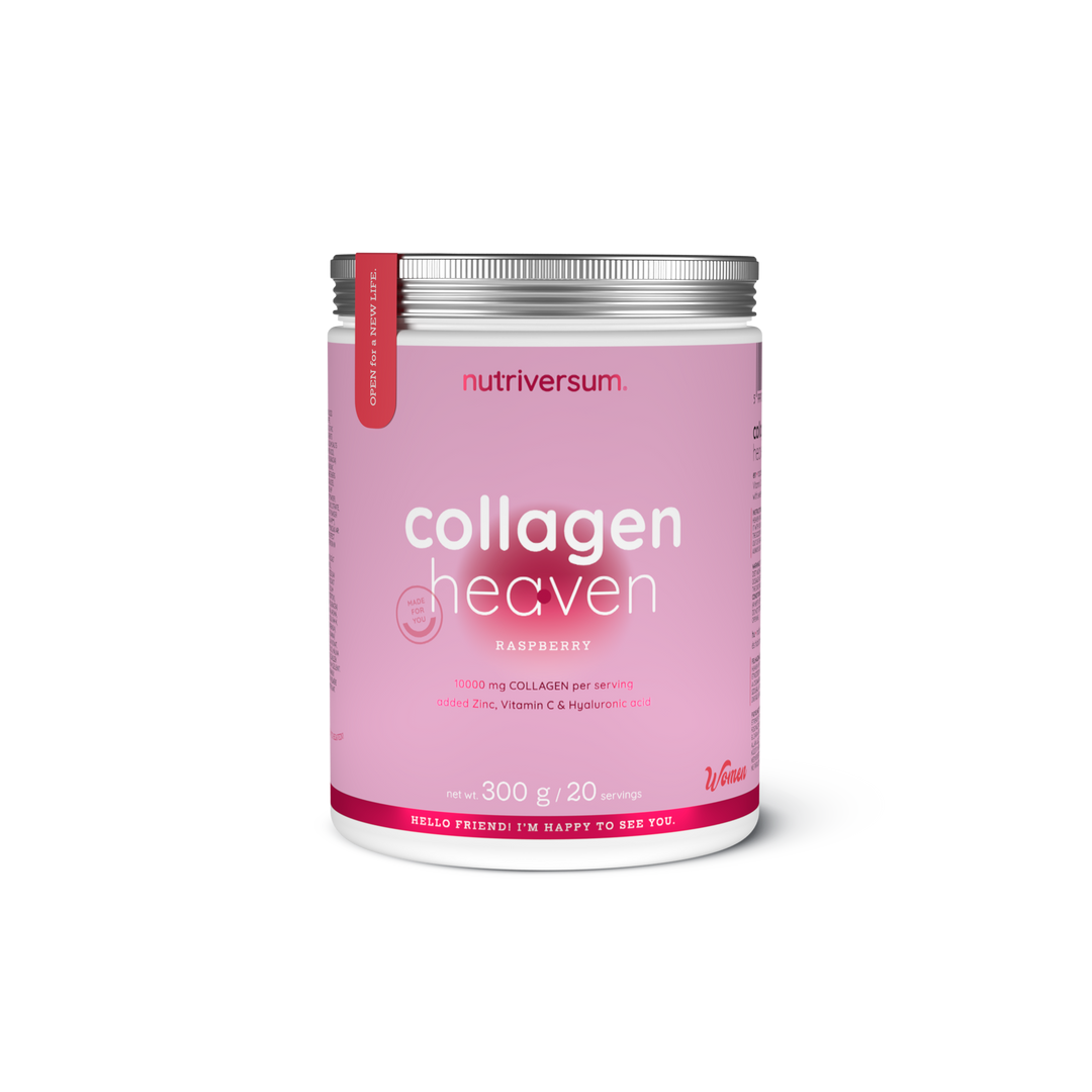 nutriversum, heaven collagen, collagen powder, hydrolyzed collagen, bovine collagen, msm, vitamin c, beauty supplement, skin health, hair nails, joint support, anti aging, 300g, 20 servings, rhubarb strawberry, hibiscus peach, chocolate, pineapple, rose lemonade, pear, strawberry, raspberry, mango, cherry blossom, pina colada, amarena cherry, apple