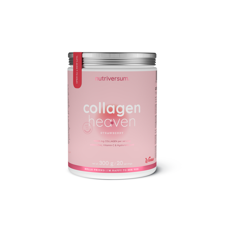 nutriversum, heaven collagen, collagen powder, hydrolyzed collagen, bovine collagen, msm, vitamin c, beauty supplement, skin health, hair nails, joint support, anti aging, 300g, 20 servings, rhubarb strawberry, hibiscus peach, chocolate, pineapple, rose lemonade, pear, strawberry, raspberry, mango, cherry blossom, pina colada, amarena cherry, apple