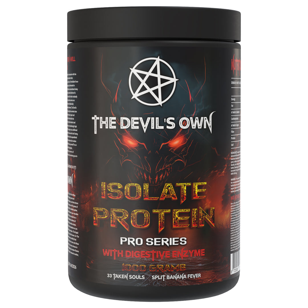 The Devil’s Own Whey Isolate Protein – 1 kg, 33 servings, available in Banana, Vanilla, Chocolate Banana, Cinnamon Cookies and Choco Coconut flavors