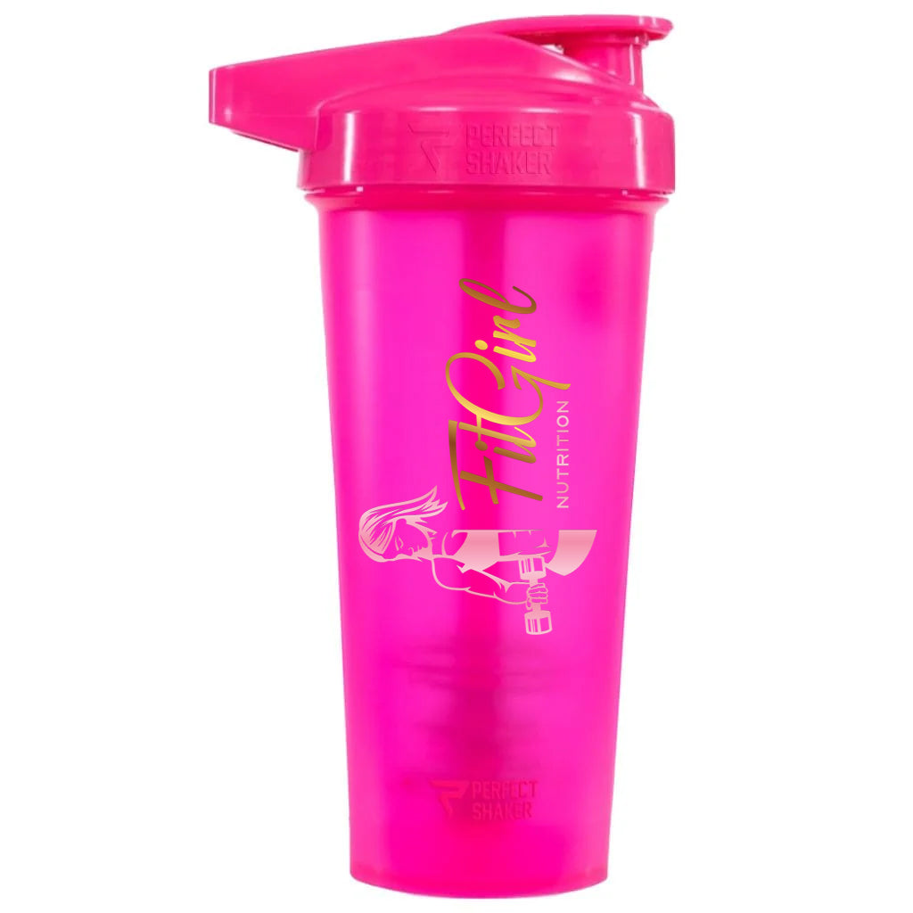FitGirl Neon Pink Shaker Bottle 825ml with ActionRod Mixing Technology