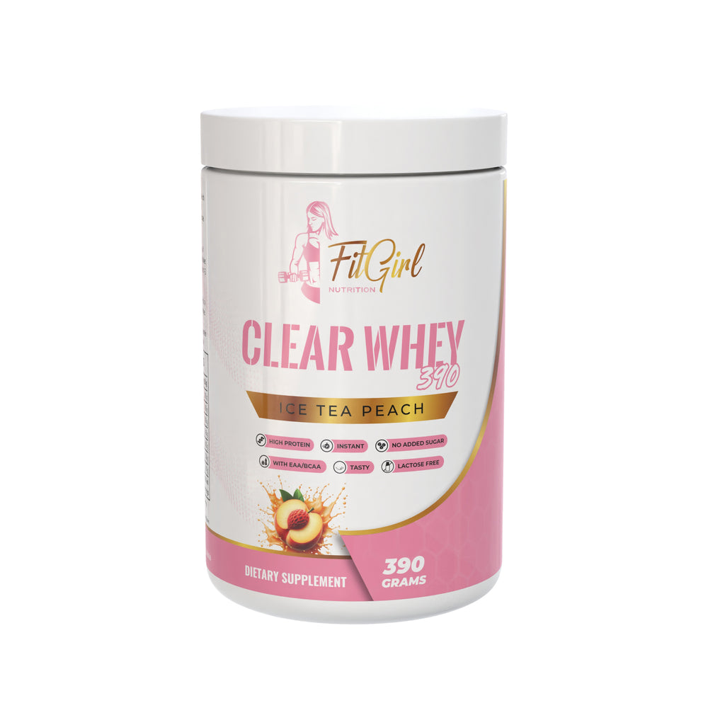 FitGirl Nutrition Clear Whey Isolate – 390 g, 13 servings, available in Watermelon, Ice Tea Peach, Raspberry and Strawberry flavors