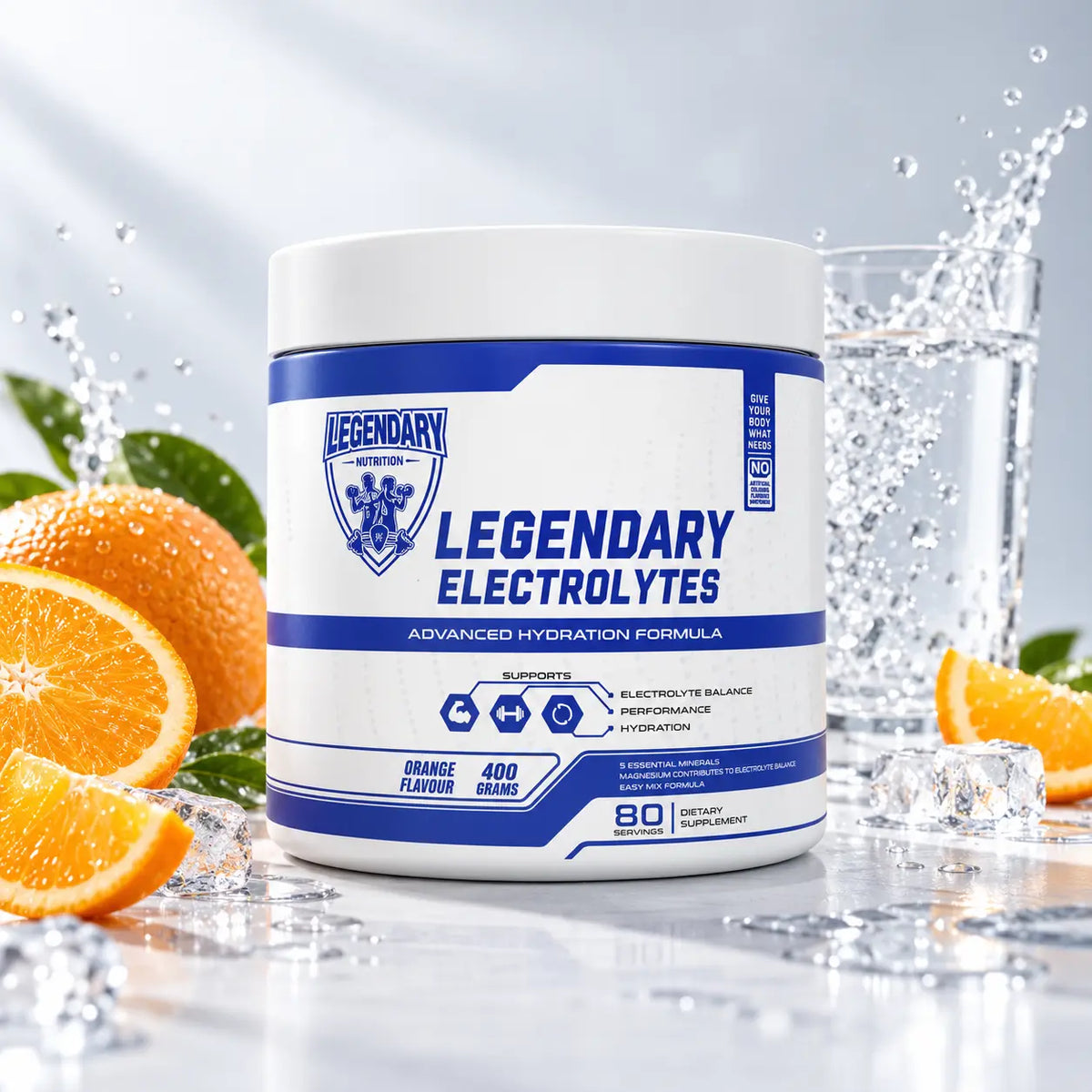 Electrolytes Legendary Nutrition 400g powder with five essential minerals for electrolyte balance and normal muscle function