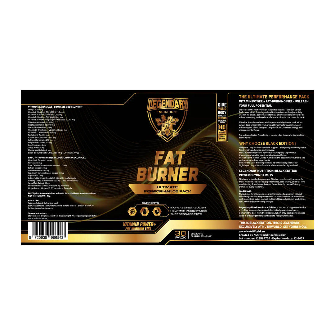 Fat Burner Pack Legendary Black Edition ingredients and supplement facts label