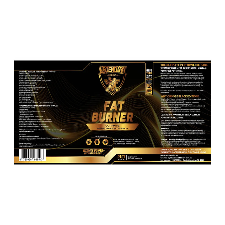 Fat Burner Pack Legendary Black Edition ingredients and supplement facts label