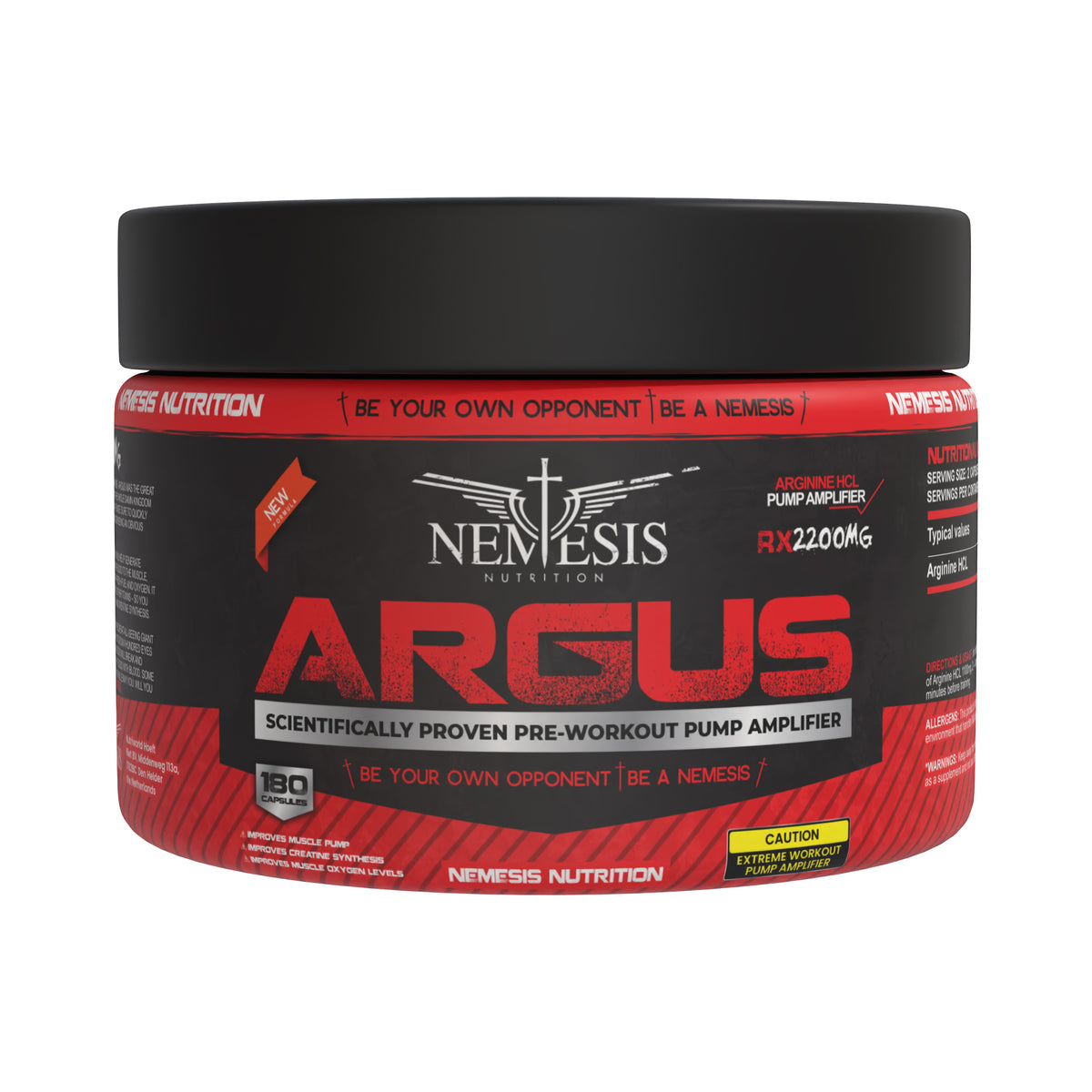 Nemesis Nutrition ARGUS L-Arginine – 180 capsules nitric oxide booster for muscle pump and performance