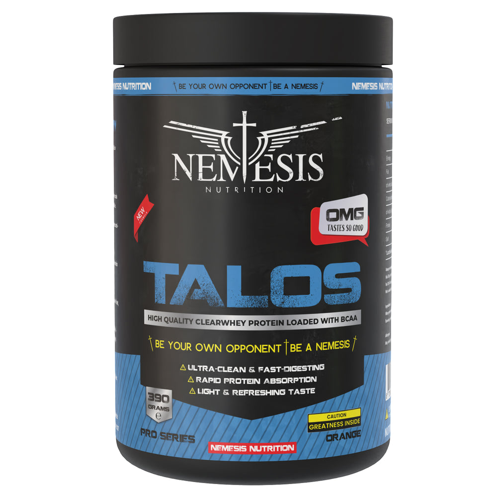 Talos Clear Whey Isolate by Nemesis Nutrition – 86% Pure Protein, 390 g – 13 servings – Available in 5 flavors: Green Apple, Orange, Watermelon, Peach Ice Tea, Tropical Punch