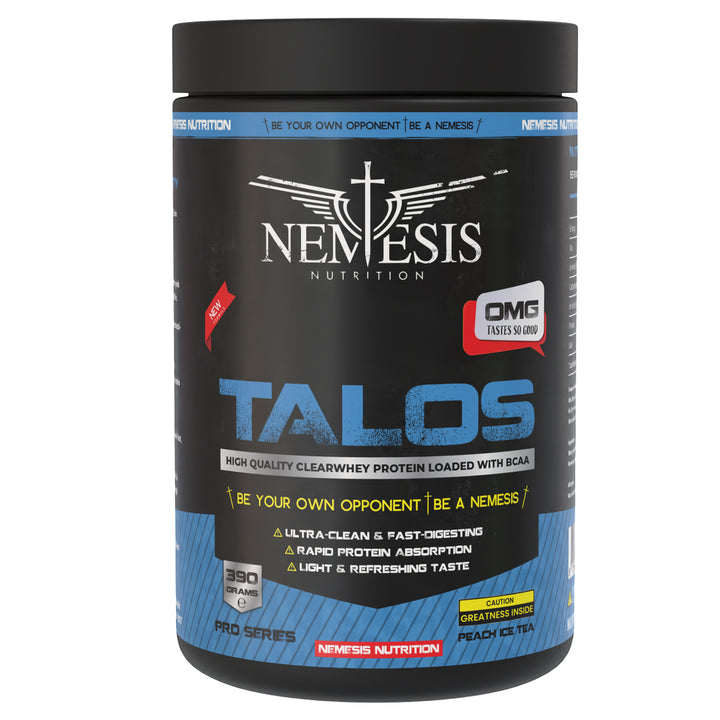 Talos Clear Whey Isolate by Nemesis Nutrition – 86% Pure Protein, 390 g – 13 servings – Available in 5 flavors: Green Apple, Orange, Watermelon, Peach Ice Tea, Tropical Punch