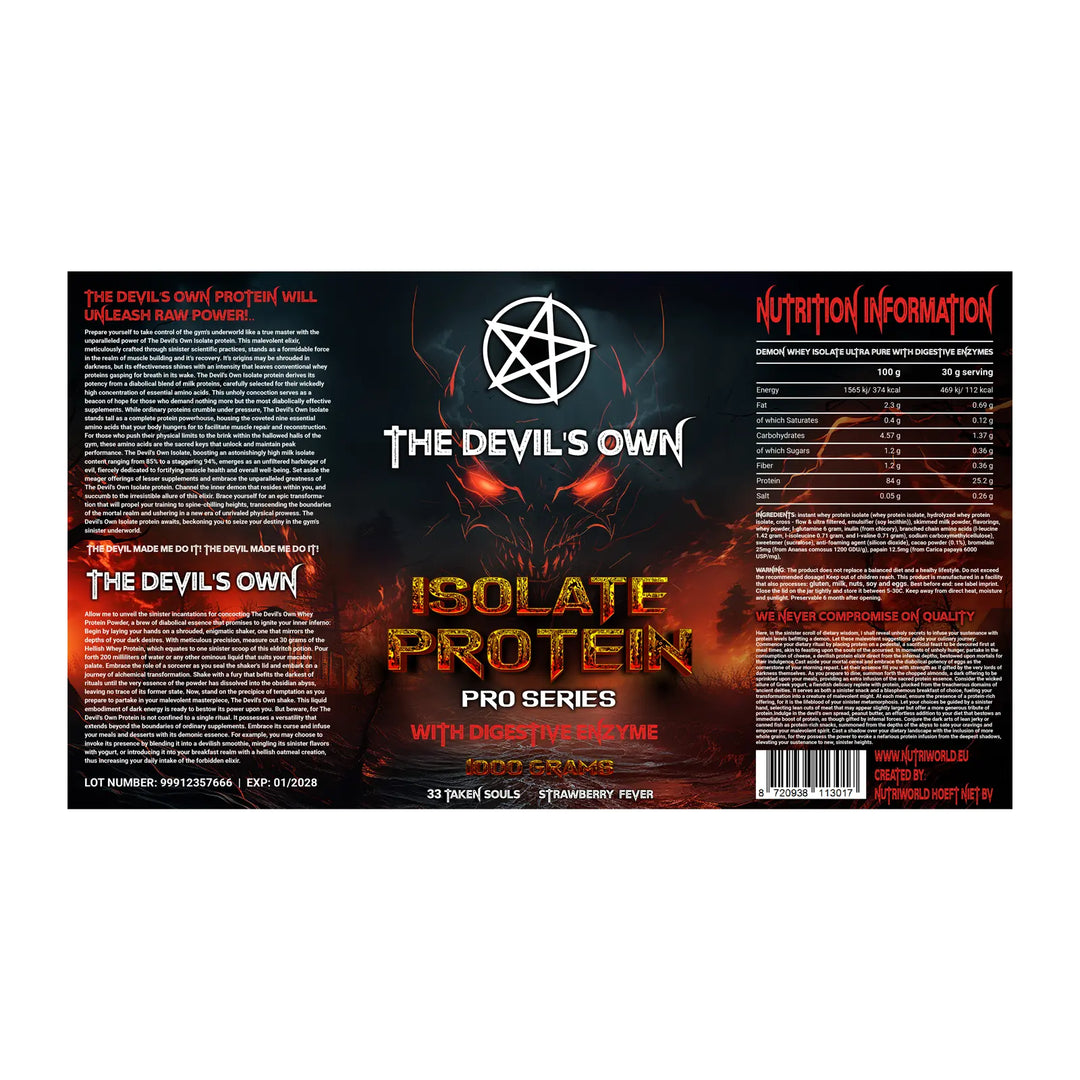 Whey Isolate Protein The Devil’s Own Label Strawberry 1kg