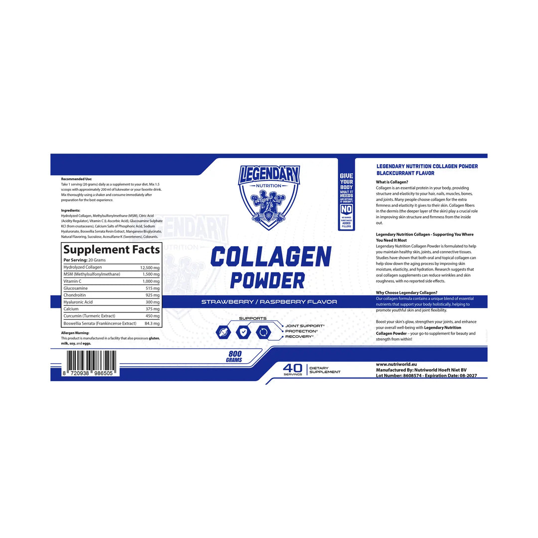 Collagen Powder – Legendary Nutrition label Raspberry Strawberry 800g