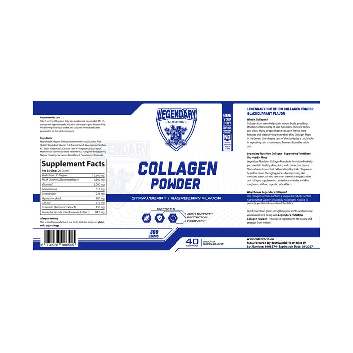 Collagen Powder – Legendary Nutrition label Raspberry Strawberry 800g