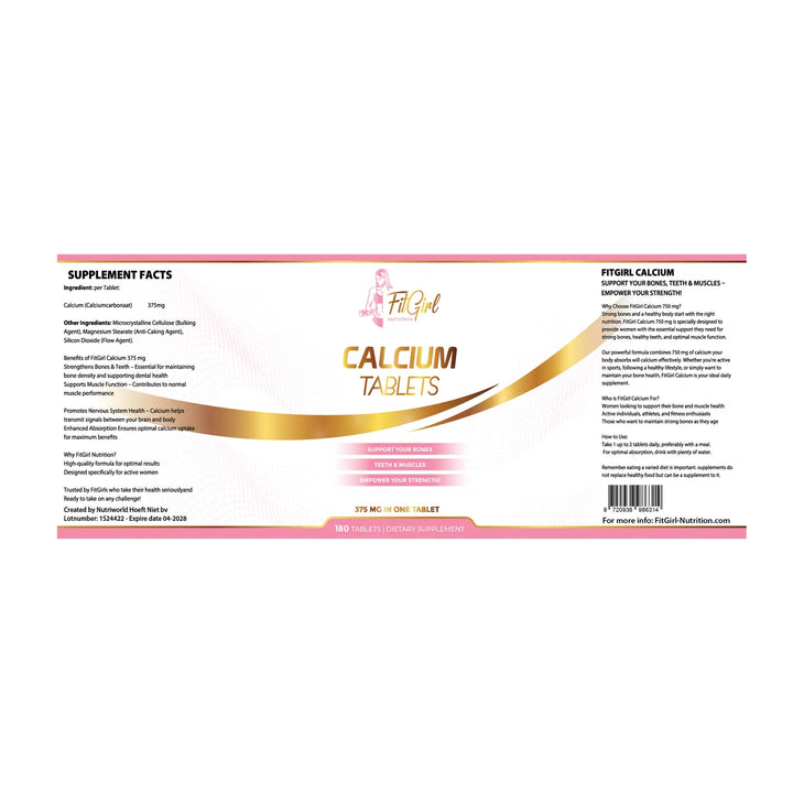 FitGirl Calcium Tablets supplement facts and ingredients label
