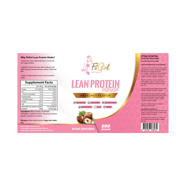 Whey Protein FitGirl Lean Protein nutrition and ingredients label 500 g