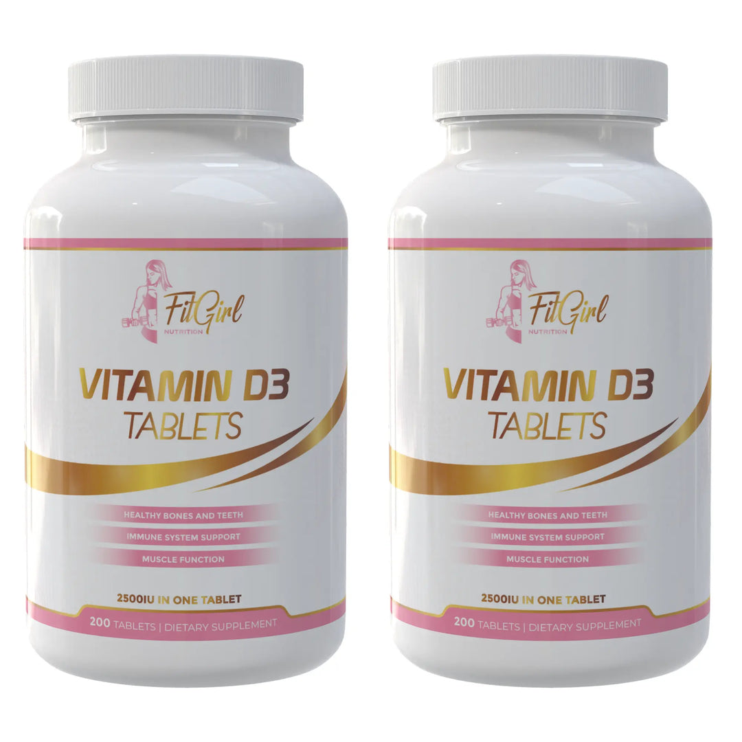 FitGirl Vitamin D3 2500 IU twin pack with two bottles of 200 tablets
