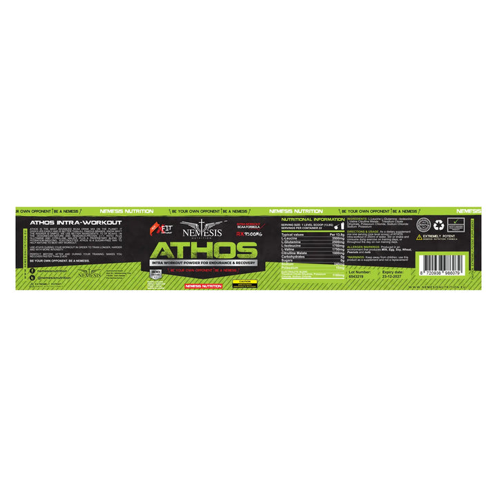 Nemesis Nutrition Athos BCAA powder label 360g verpakking