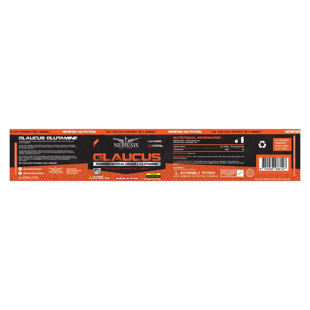 Nemesis Nutrition Glaucus glutamine label verpakking