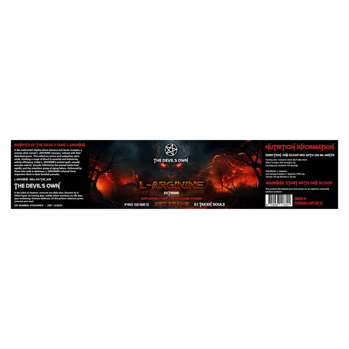 Arginine Powder The Devil’s Own unflavoured L-arginine label 250g