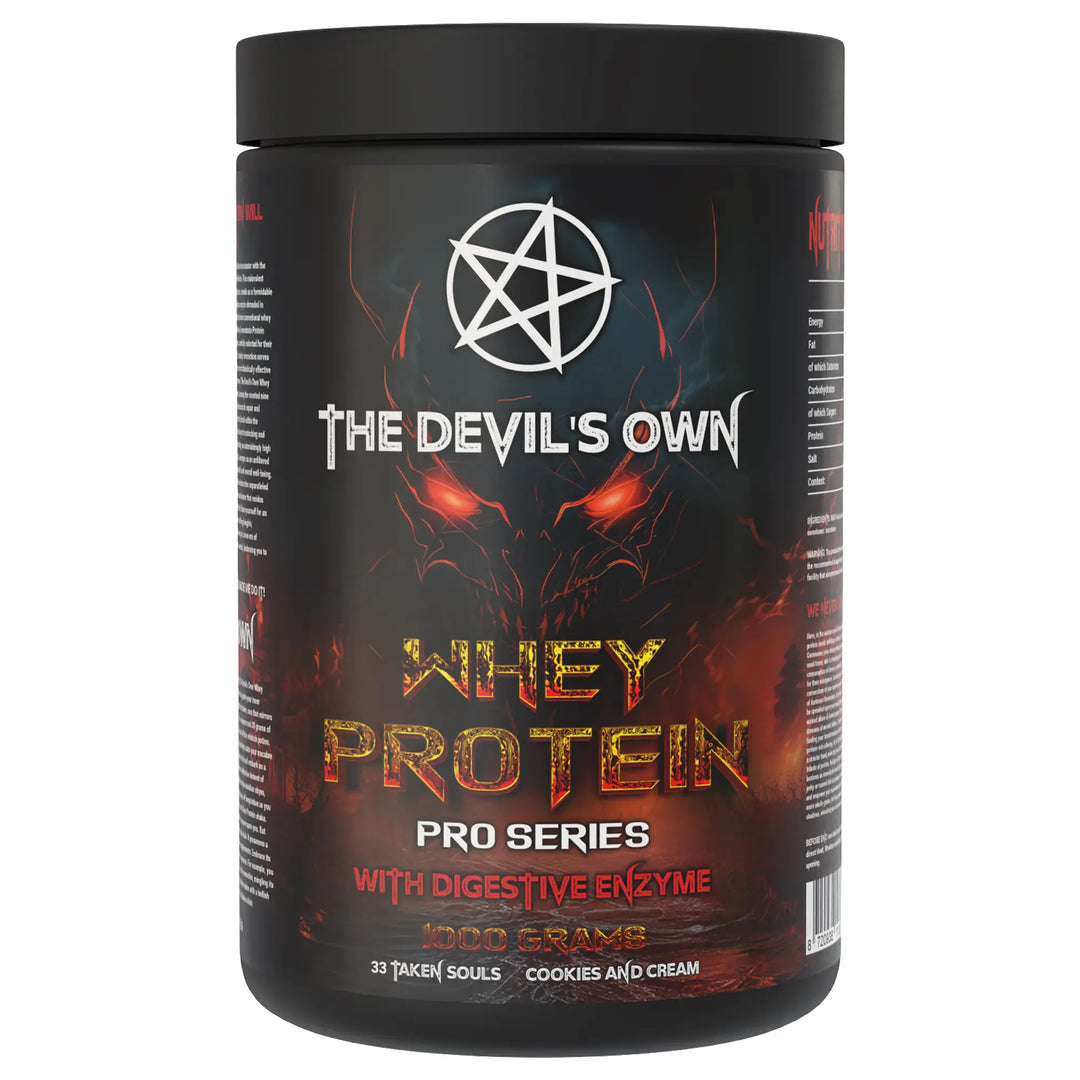The Devil’s Own Whey Protein 1kg 23.7g protein cookies and cream flavor