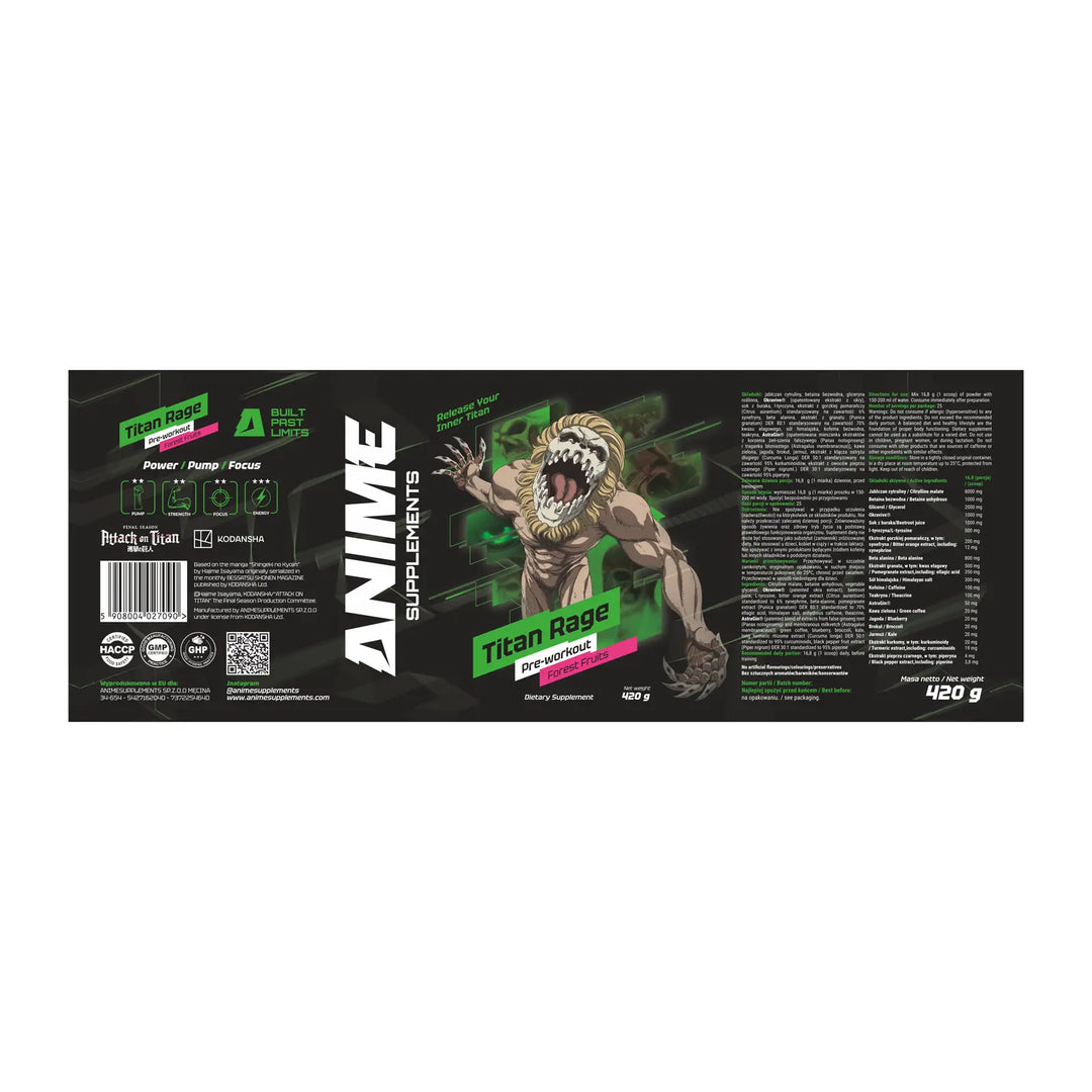 Pre-Workout – Anime Supplements Titan Rage Forest Fruits 420g