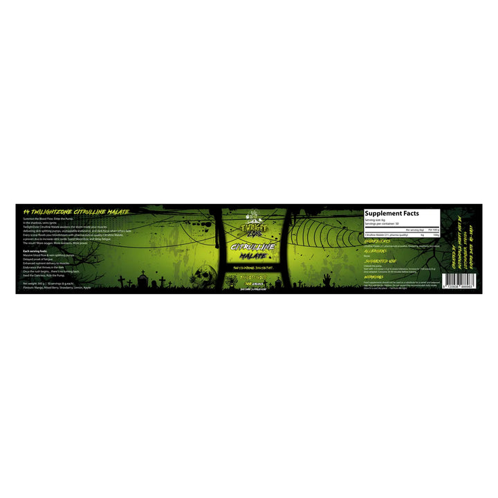 TwilightZone Citrulline Malate supplement label with ingredients and nutritional values