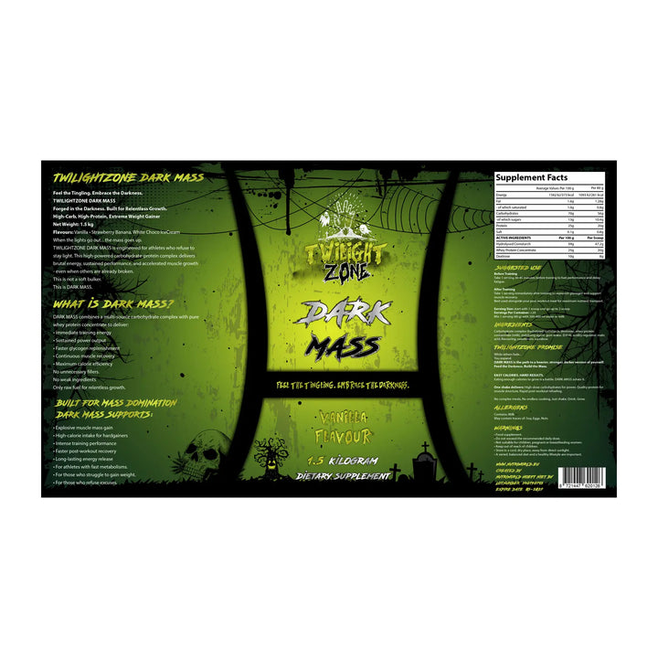 TwilightZone Dark Mass supplement label with ingredients and nutritional values