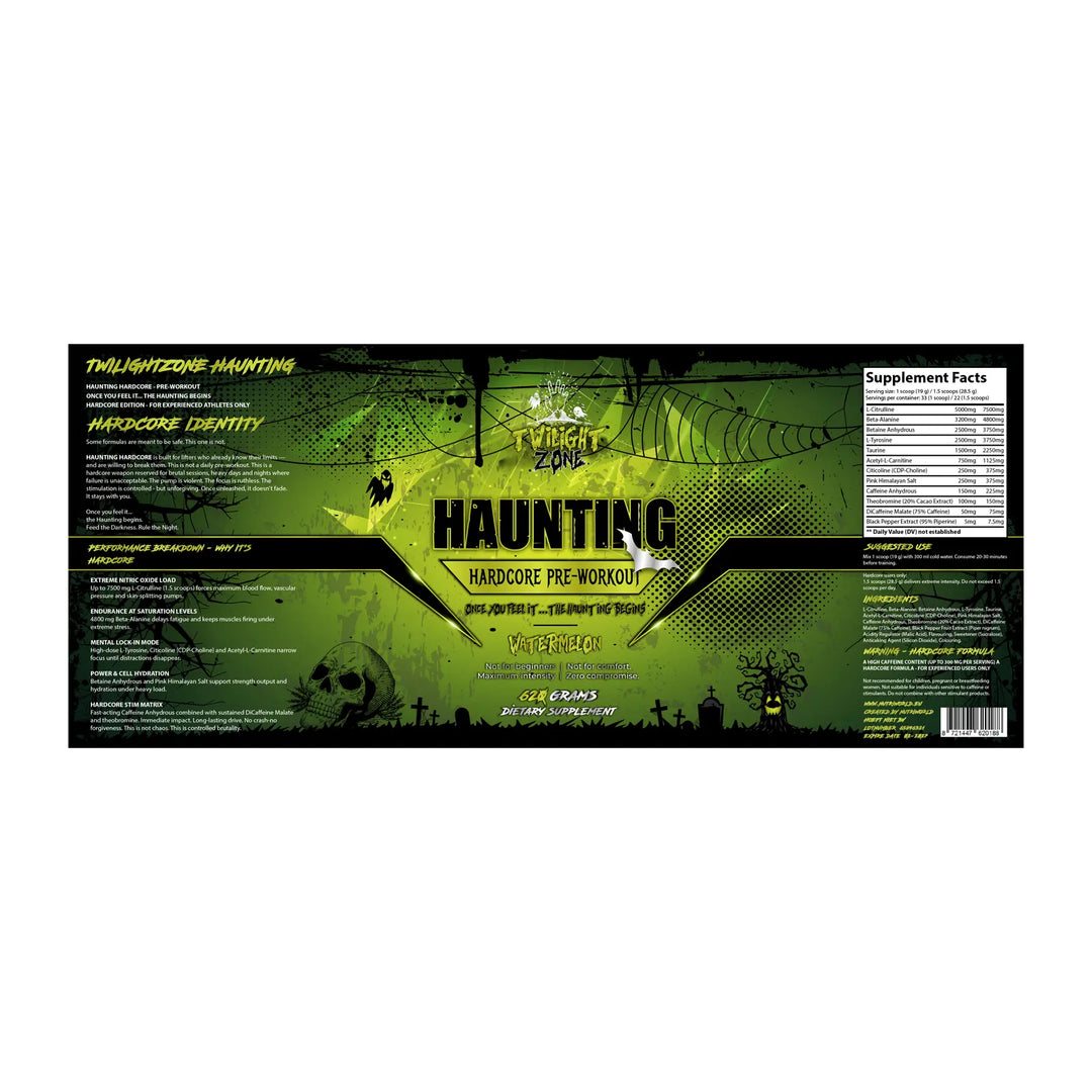 TwilightZone Haunting Hardcore supplement label with ingredients and dosages