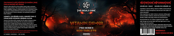 The Devil’s Own Vitamin D3 K2 3000 IU label – 400 tablets